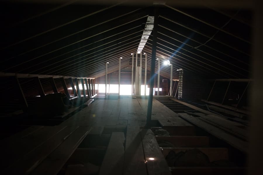 attic crawlspace with beam supports
